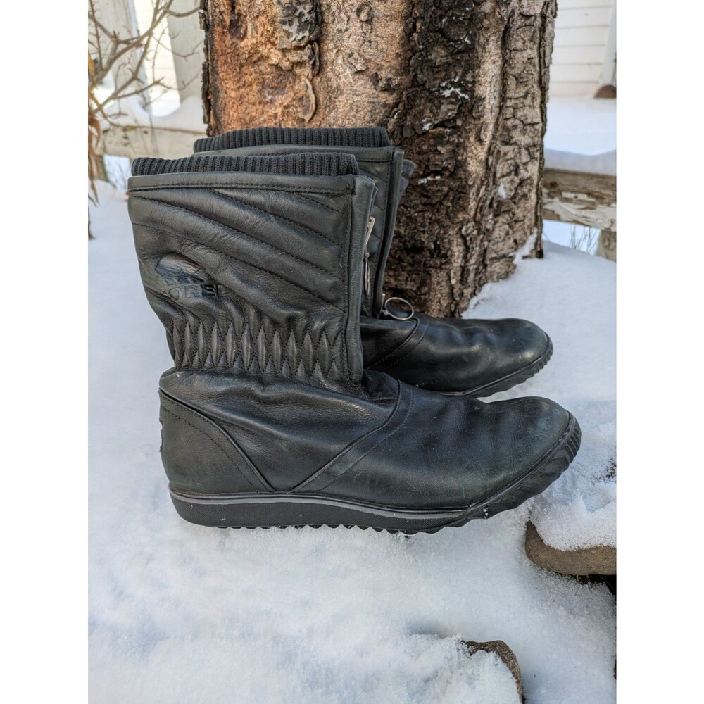 Sorel Leather Firenzy Breve black Waterproof Ankle Boots Womens 6.5 Zipper